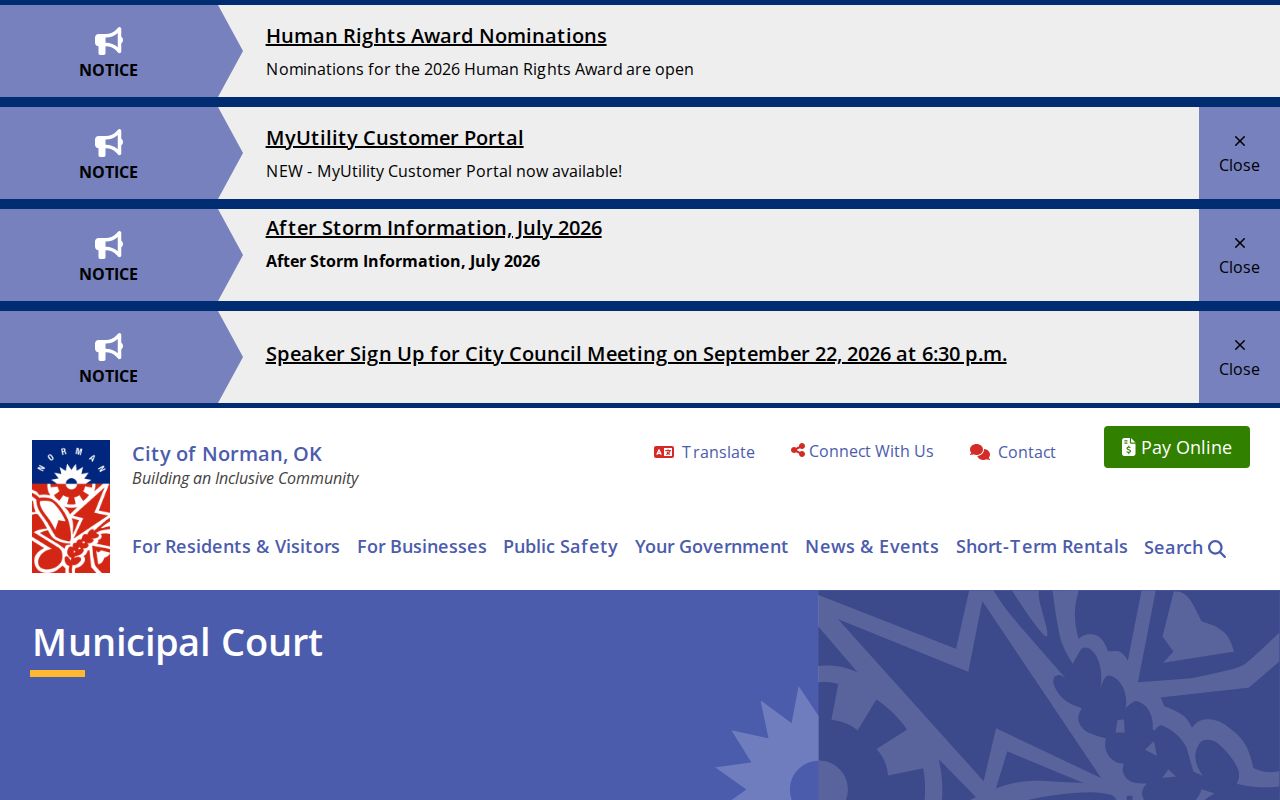 Norman Municipal Court official court-not-of-record page