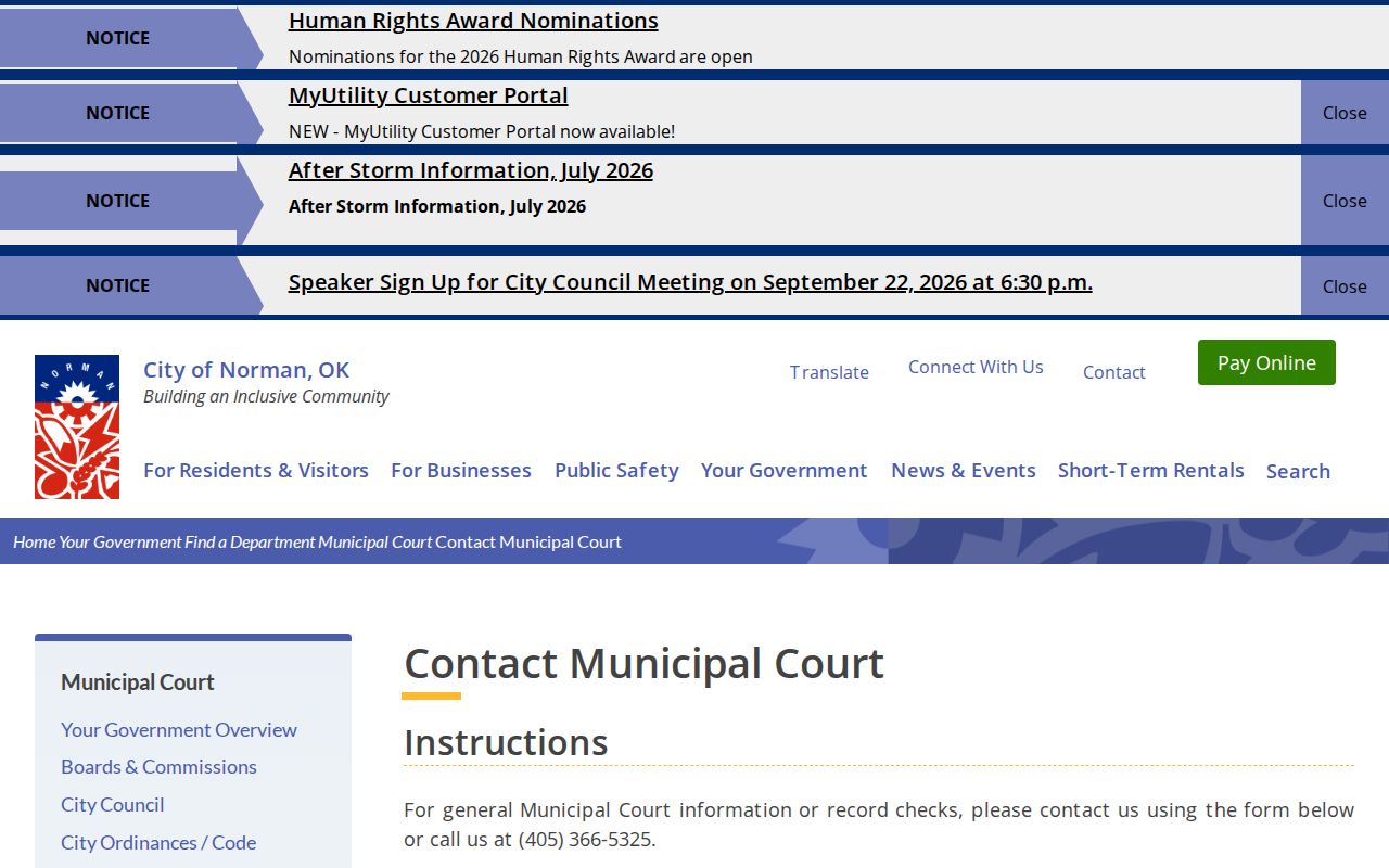Norman Municipal Court official record-check request form