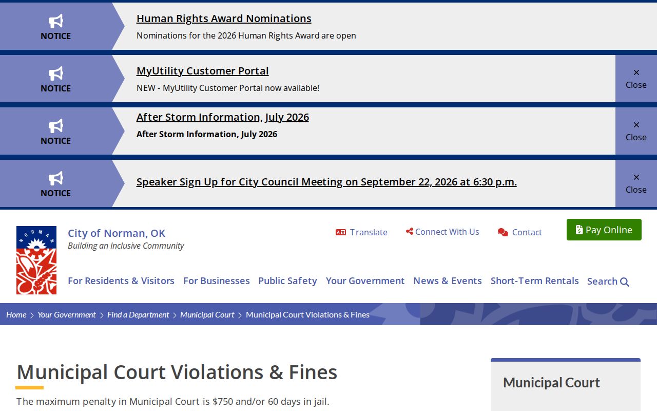 Official Norman municipal court failure to appear and warrant warning