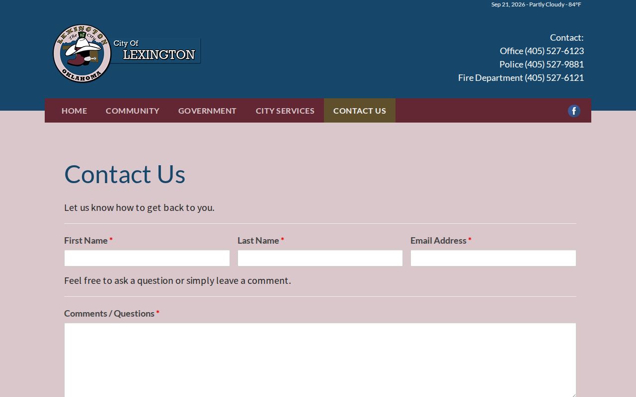Lexington official city contact and local routing page