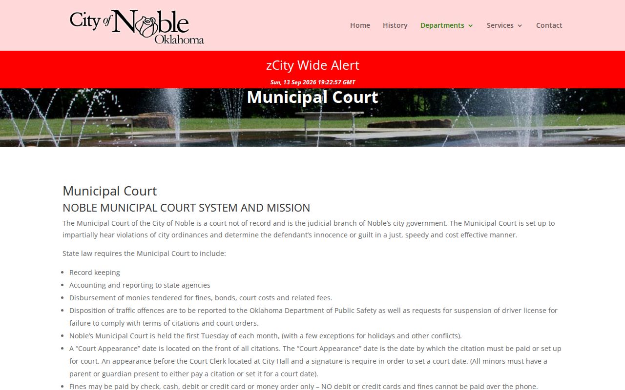Noble Municipal Court monthly docket and warrant payment information