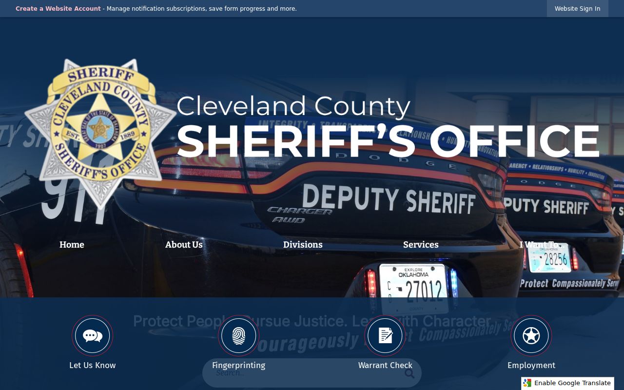 Official Cleveland County Sheriff home with warrant check link